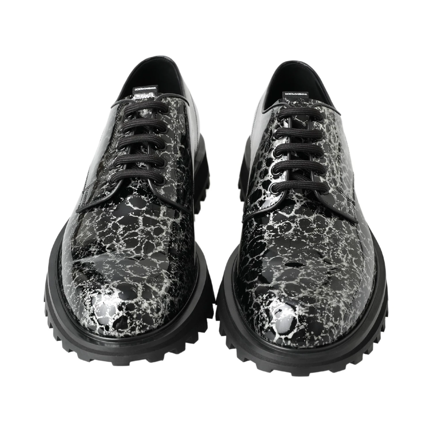 Black White Derby Patent Leather Shoes