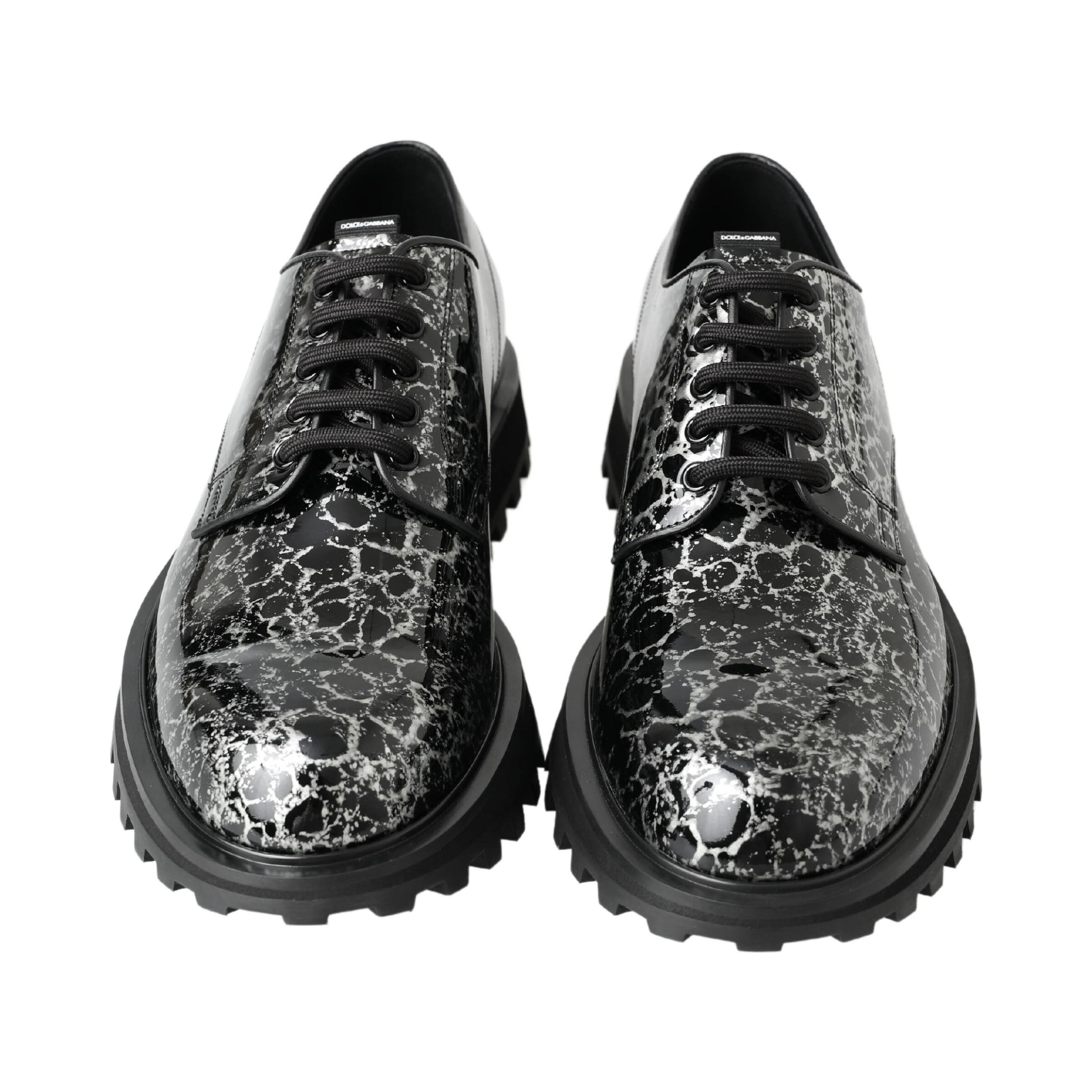 Black White Derby Patent Leather Shoes