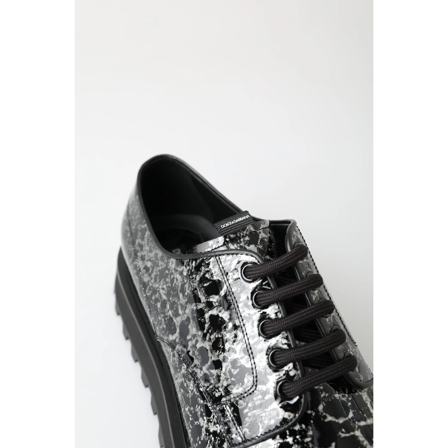 Black White Derby Patent Leather Shoes