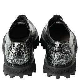 Black White Derby Patent Leather Shoes