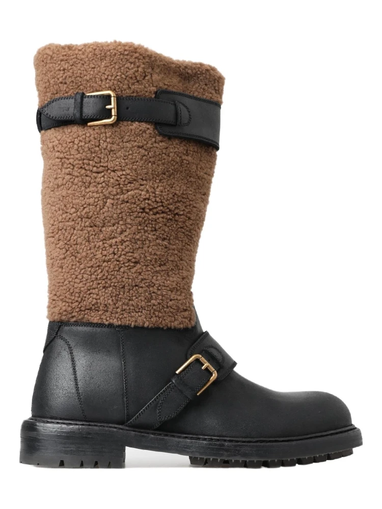 Black Leather Brown Shearling Boots