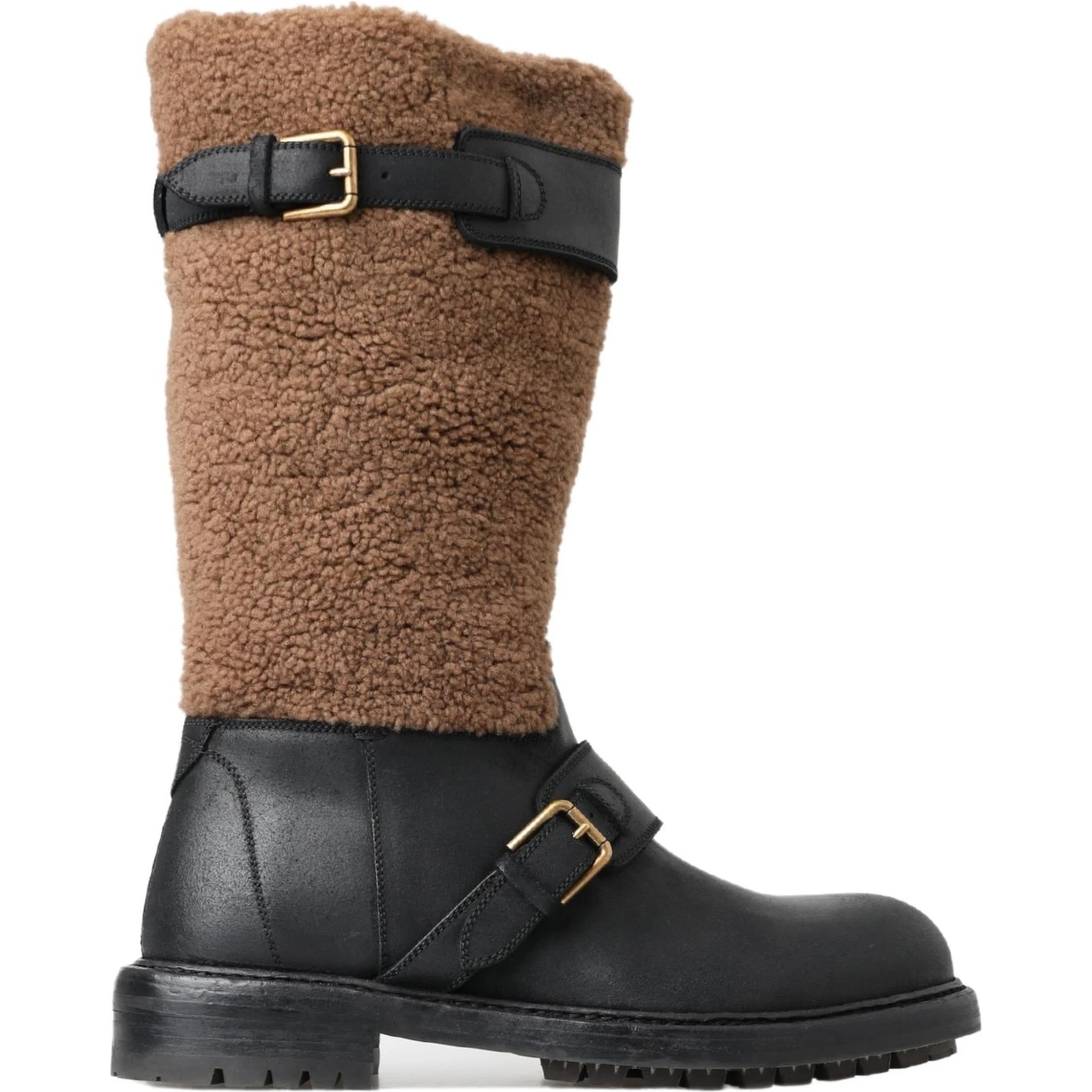 Black Leather Brown Shearling Boots