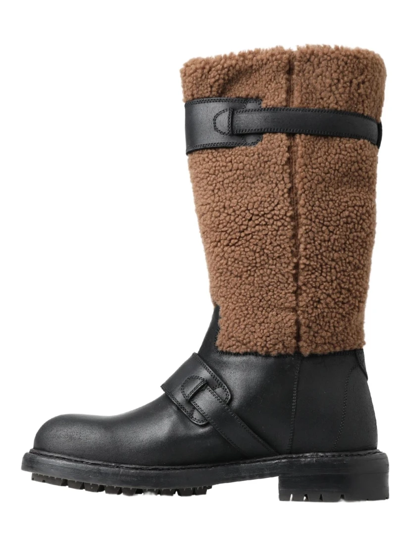 Black Leather Brown Shearling Boots