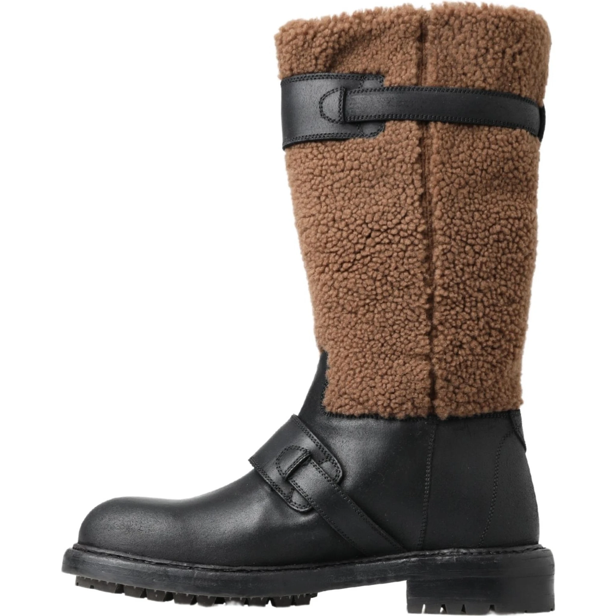 Black Leather Brown Shearling Boots