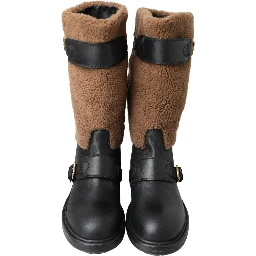 Black Leather Brown Shearling Boots