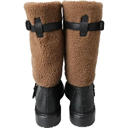 Black Leather Brown Shearling Boots