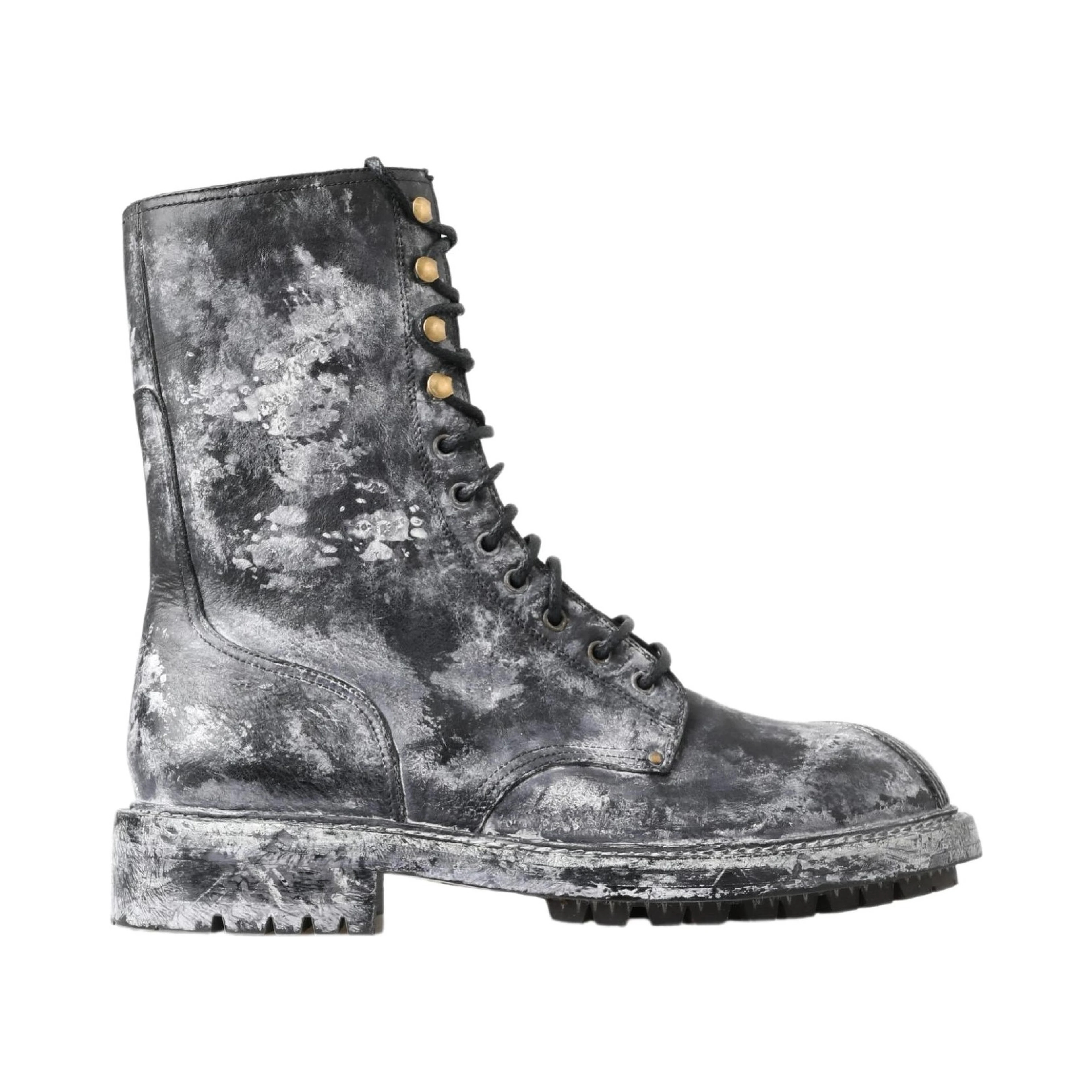 Black Gray Leather Mid Calf Boots Shoes