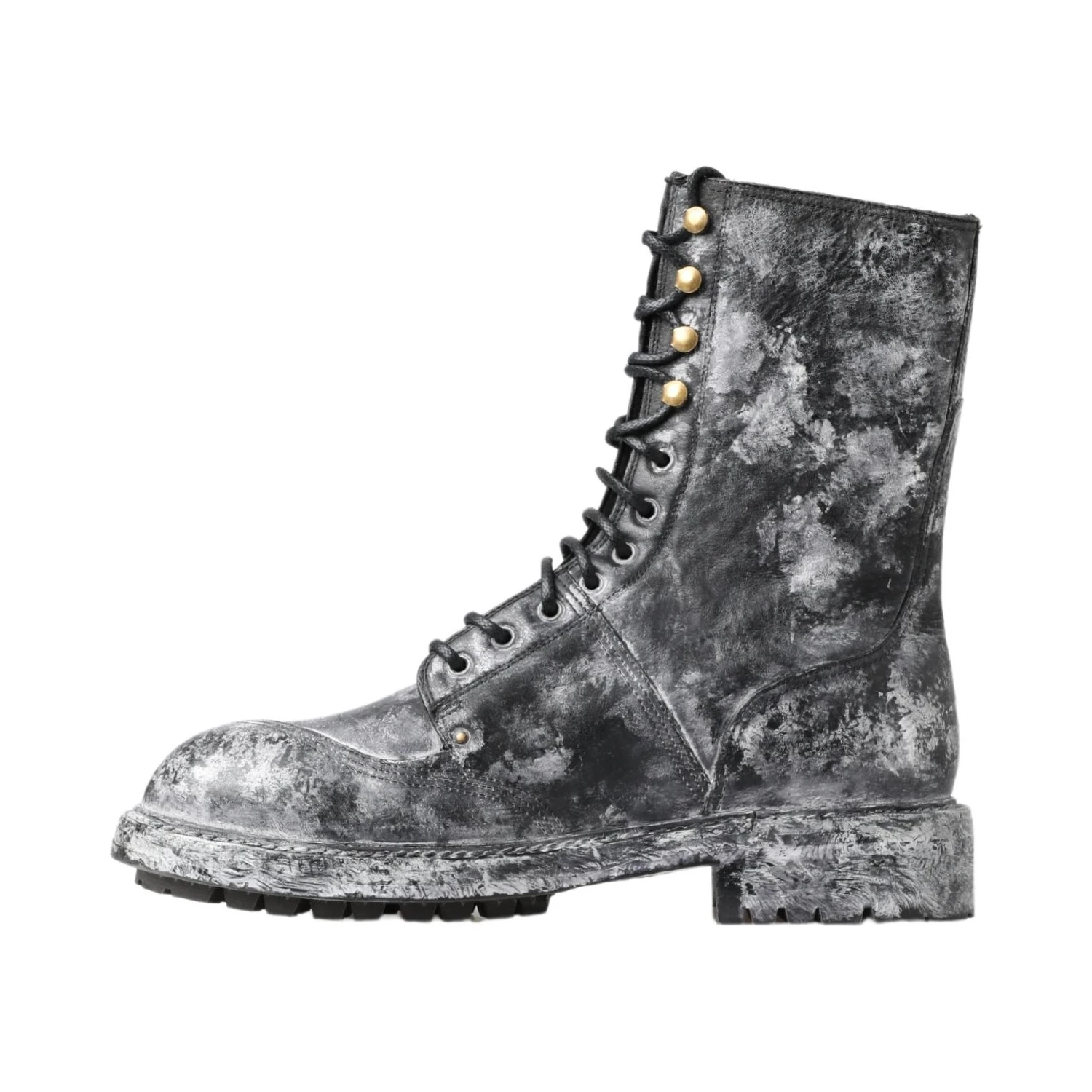 Black Gray Leather Mid Calf Boots Shoes