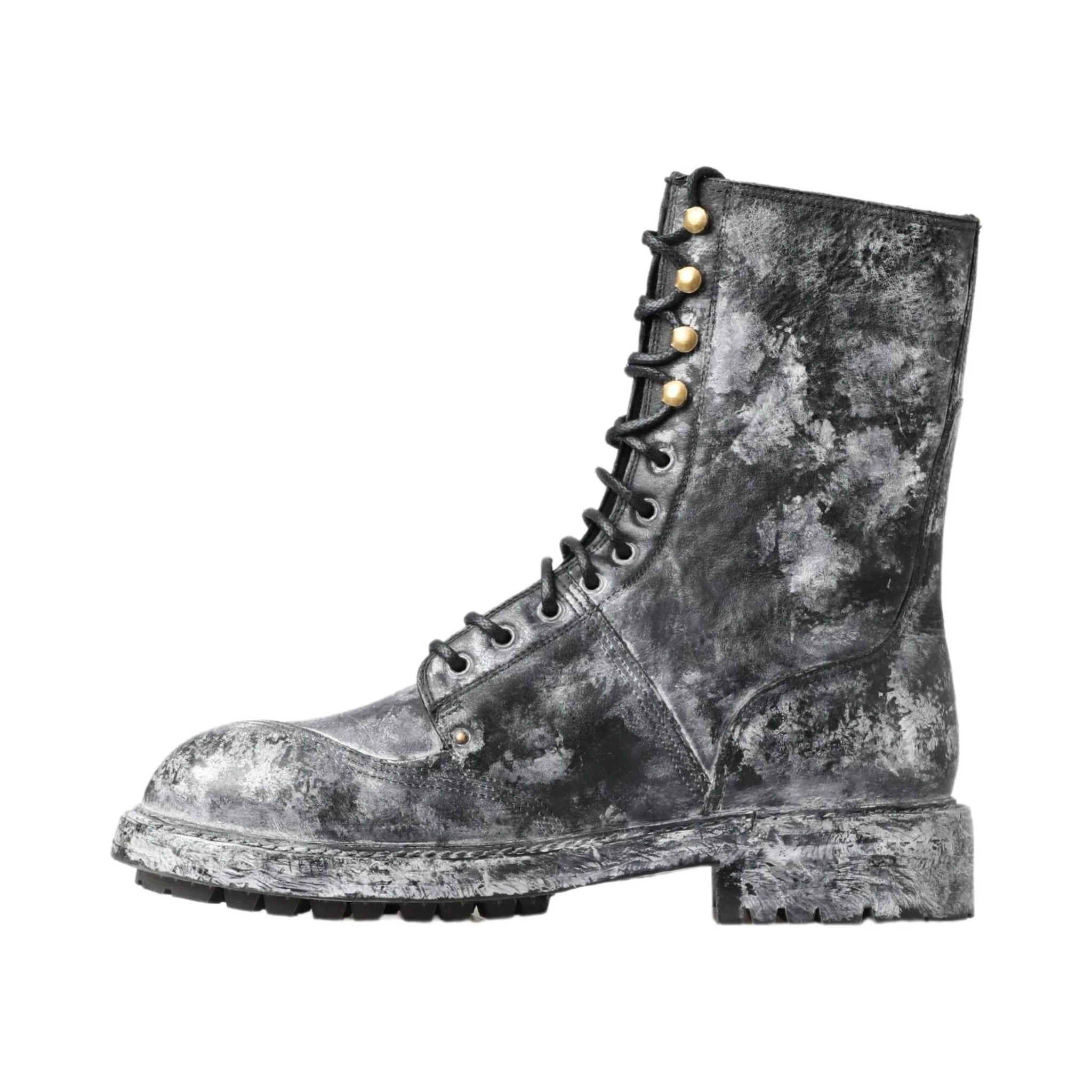 Black Gray Leather Mid Calf Boots Shoes