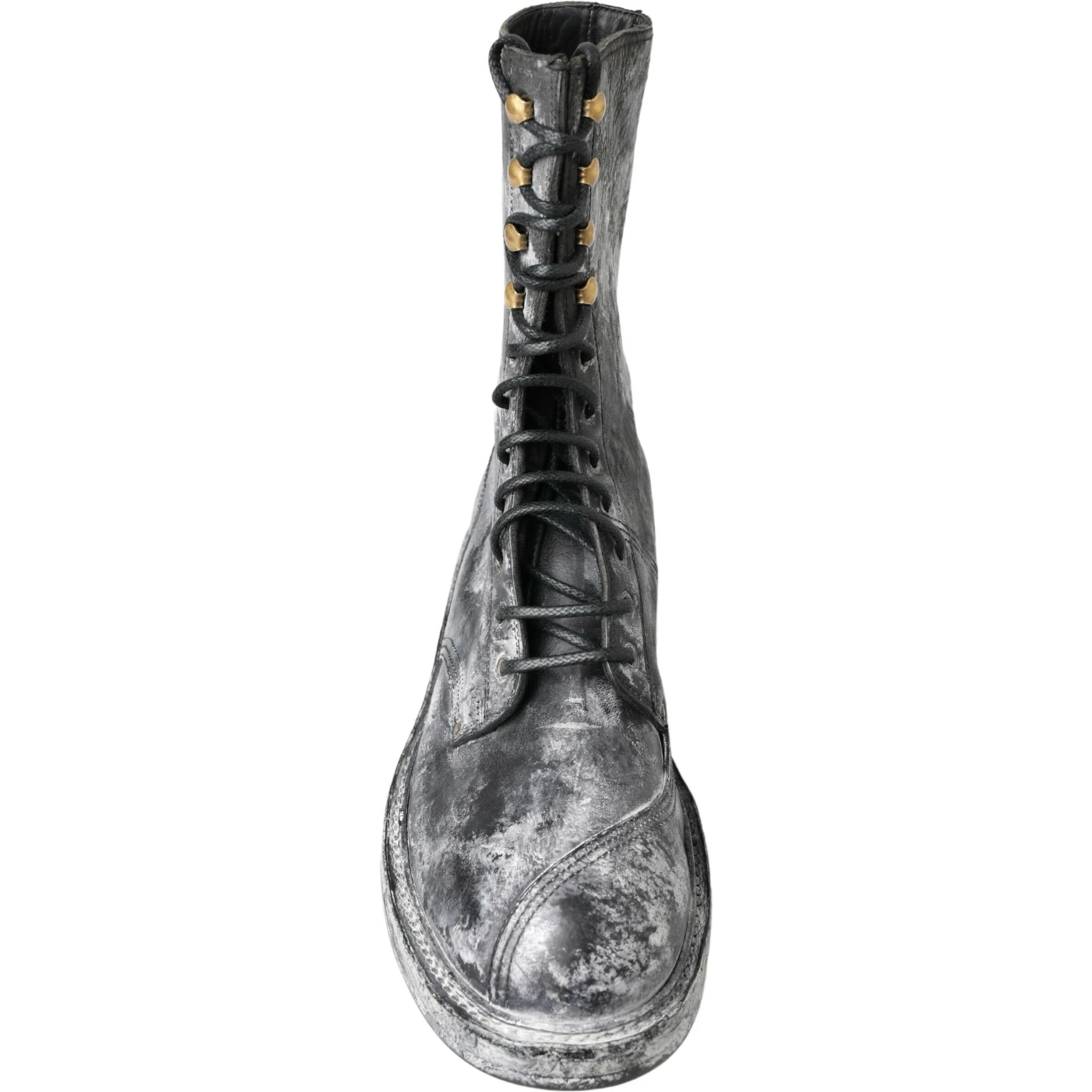 Black Gray Leather Mid Calf Boots Shoes