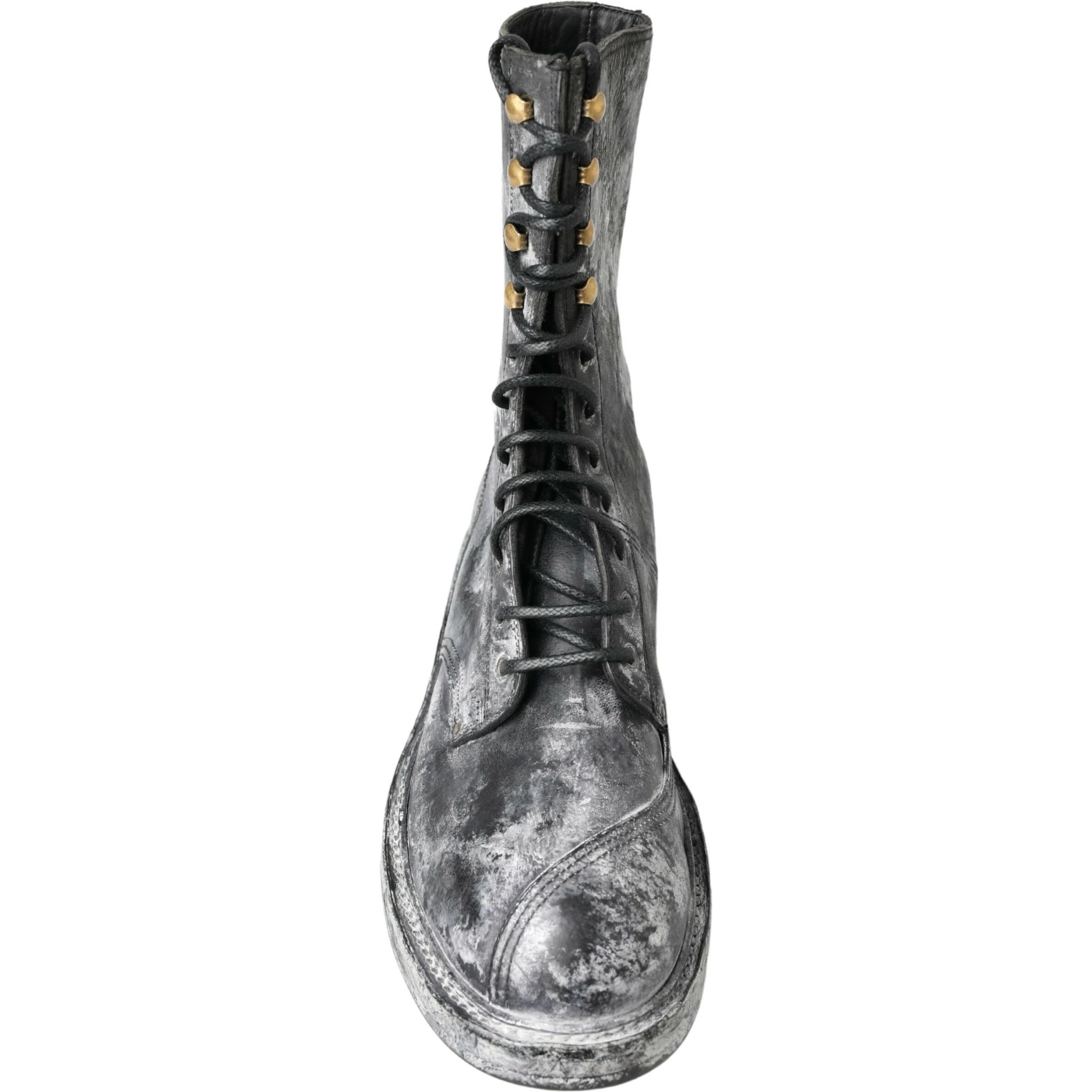 Black Gray Leather Mid Calf Boots Shoes