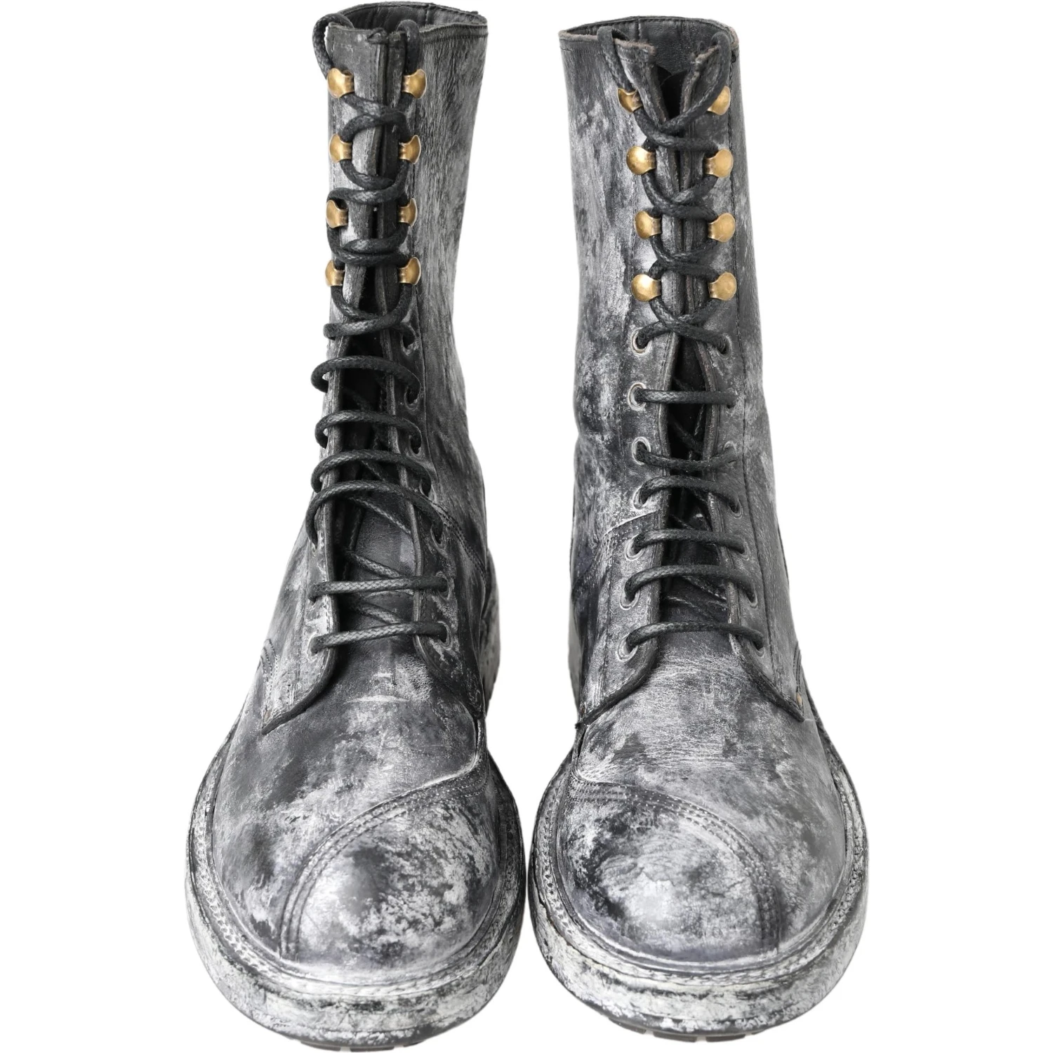 Black Gray Leather Mid Calf Boots Shoes