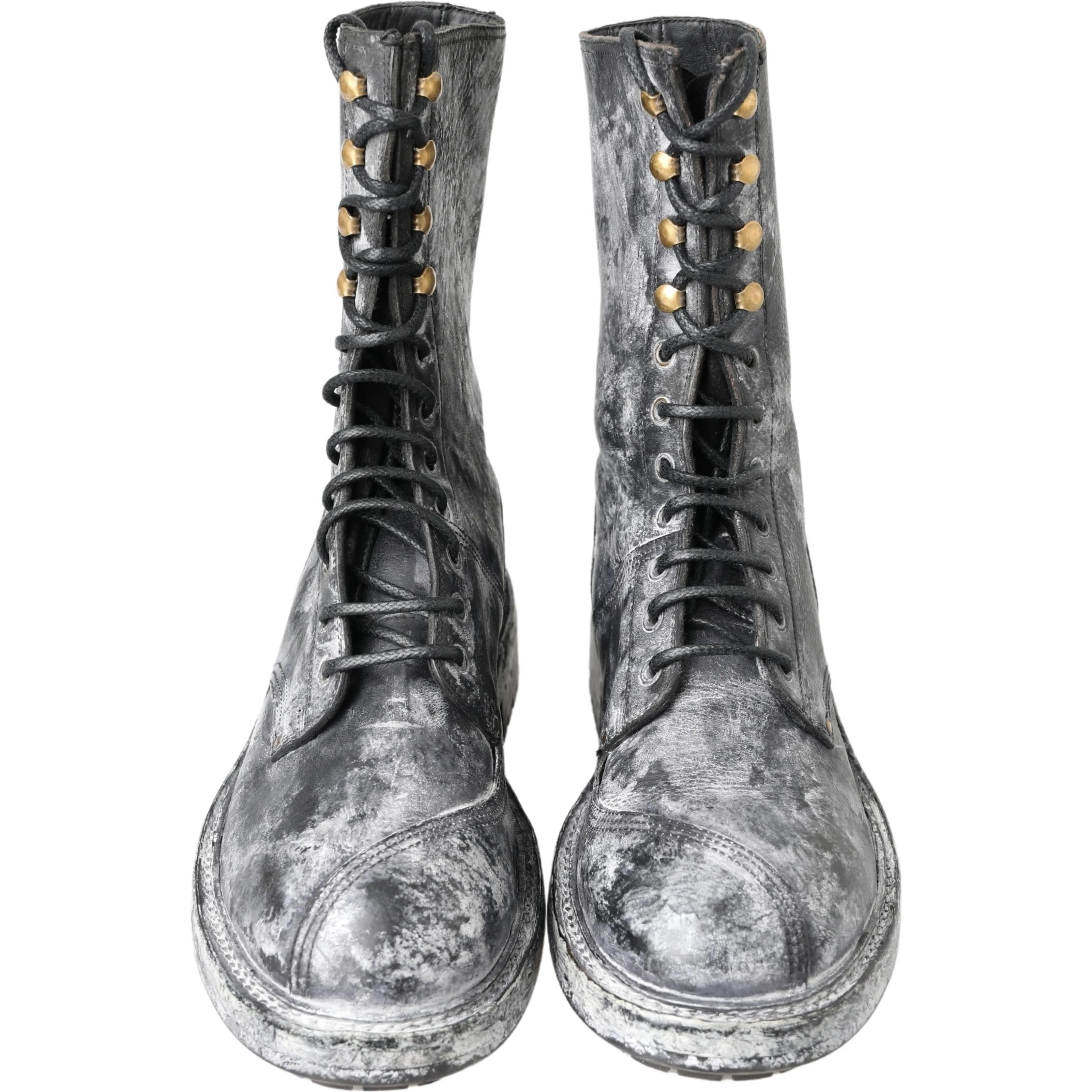 Black Gray Leather Mid Calf Boots Shoes