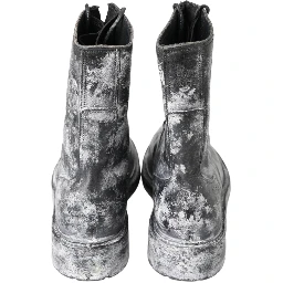 Black Gray Leather Mid Calf Boots Shoes