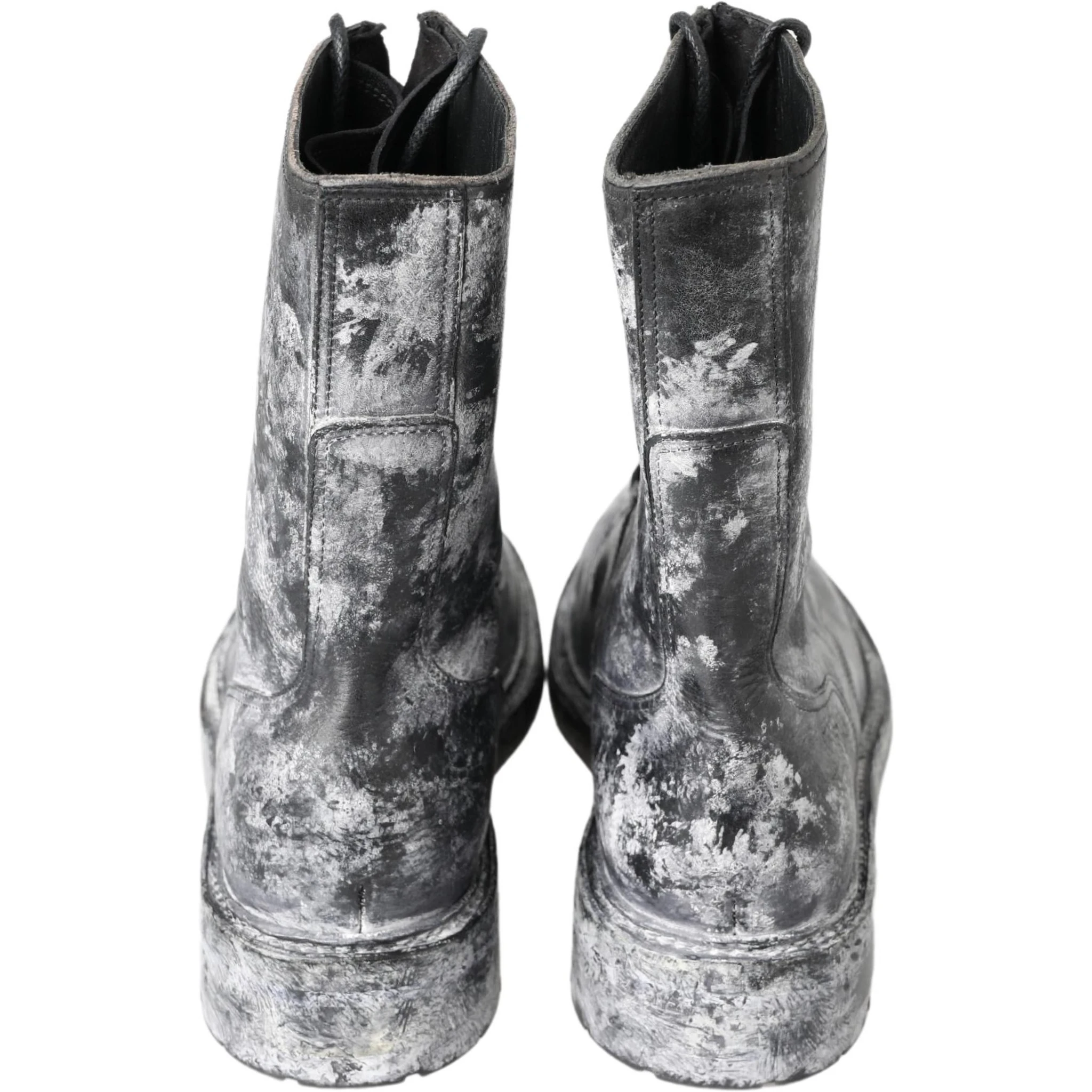 Black Gray Leather Mid Calf Boots Shoes