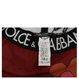 Red Floral Leggings Stretch Waist Pants