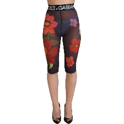 Black Floral Leggings Stretch Waist Pants