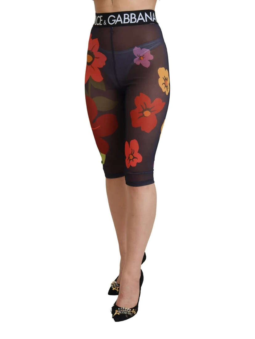 Black Floral Leggings Stretch Waist Pants