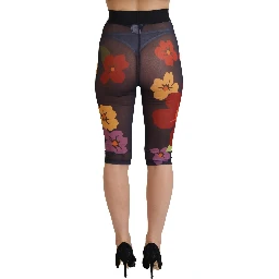 Black Floral Leggings Stretch Waist Pants
