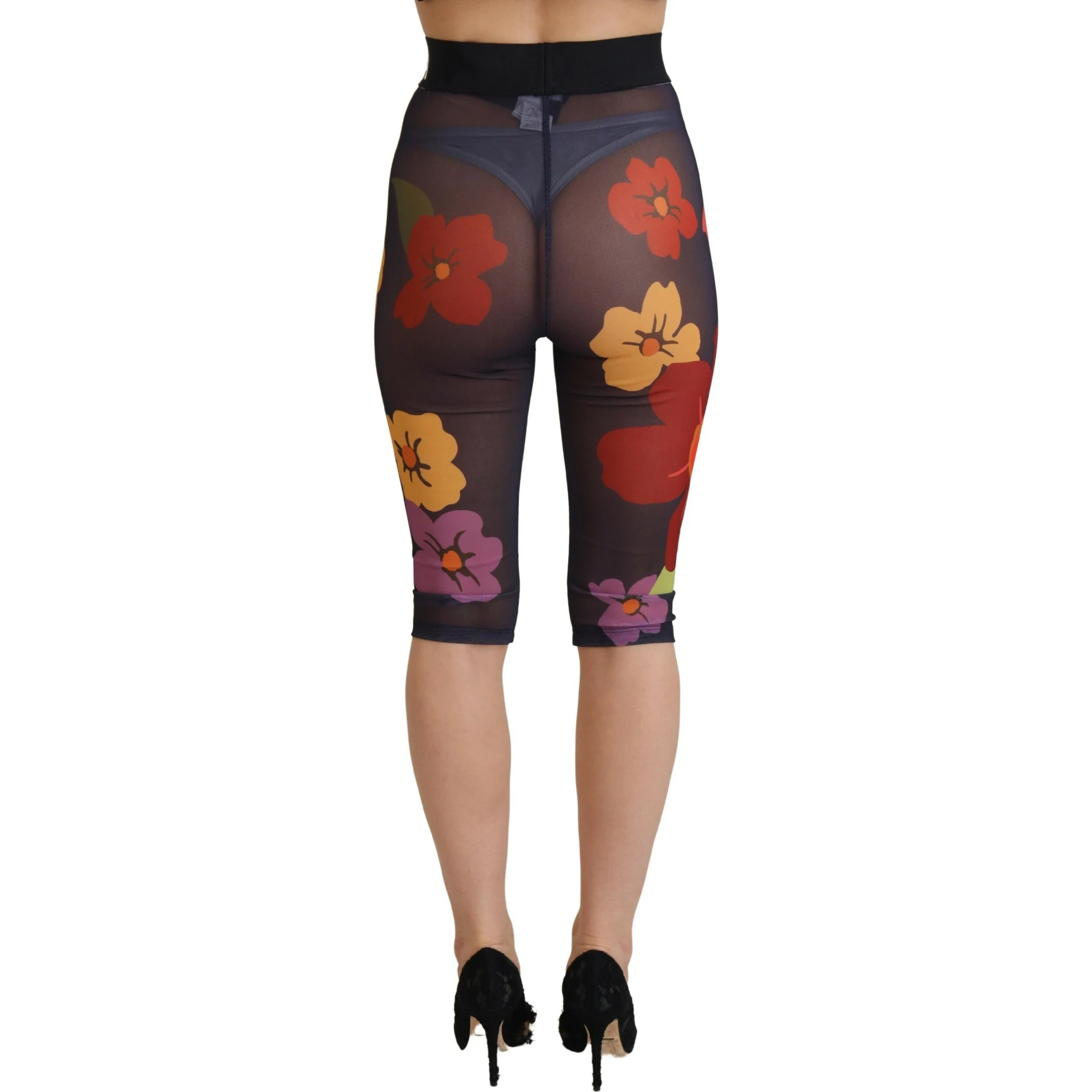 Black Floral Leggings Stretch Waist Pants