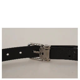 Black Calf Leather Perforated Metal Buckle Belt