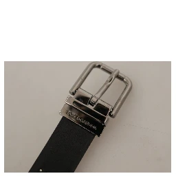 Black Calf Leather Perforated Metal Buckle Belt