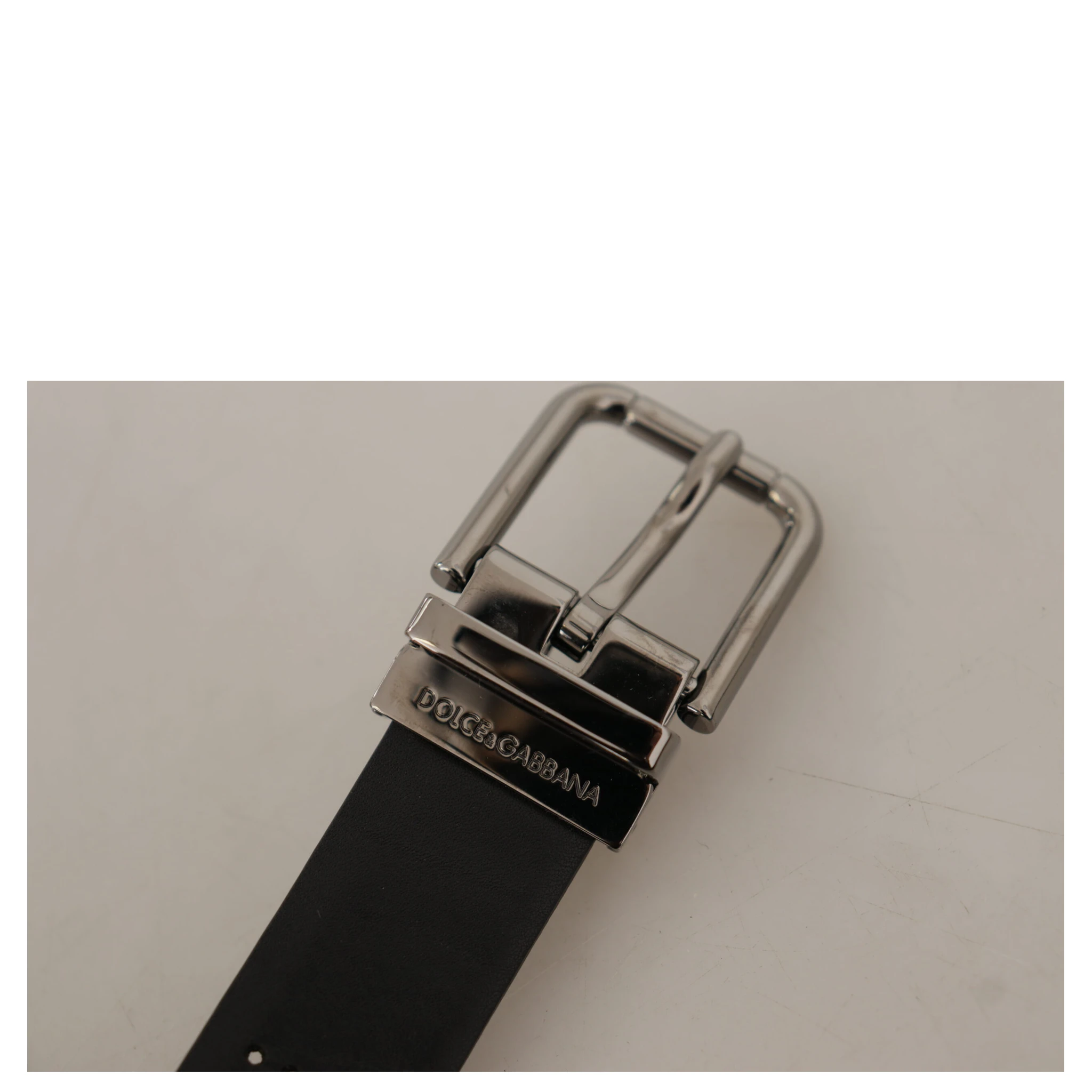 Black Calf Leather Perforated Metal Buckle Belt