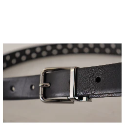 Black Calf Leather Perforated Metal Buckle Belt