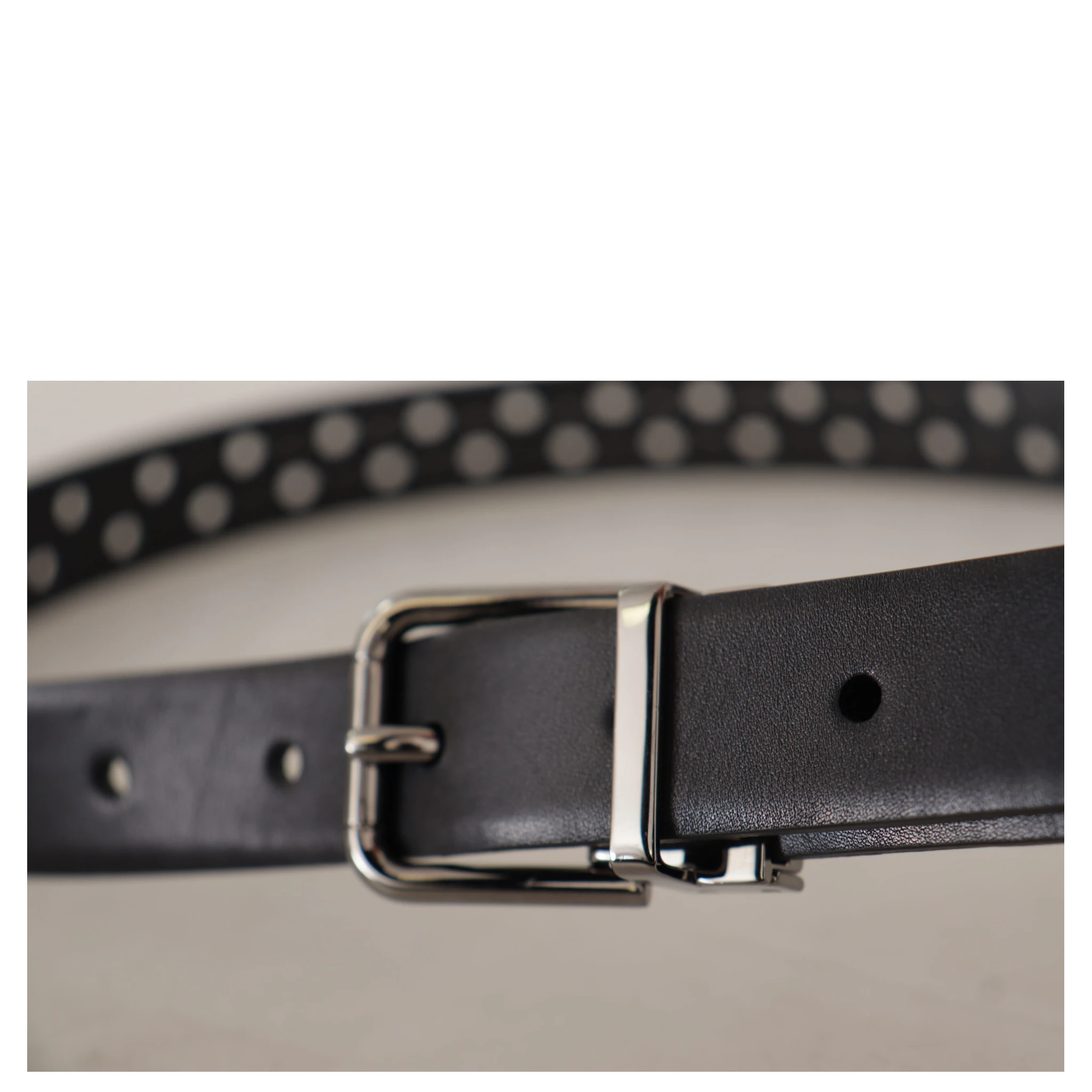 Black Calf Leather Perforated Metal Buckle Belt