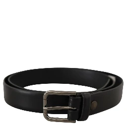 Black Calf Leather Classic Logo Metal Buckle Belt