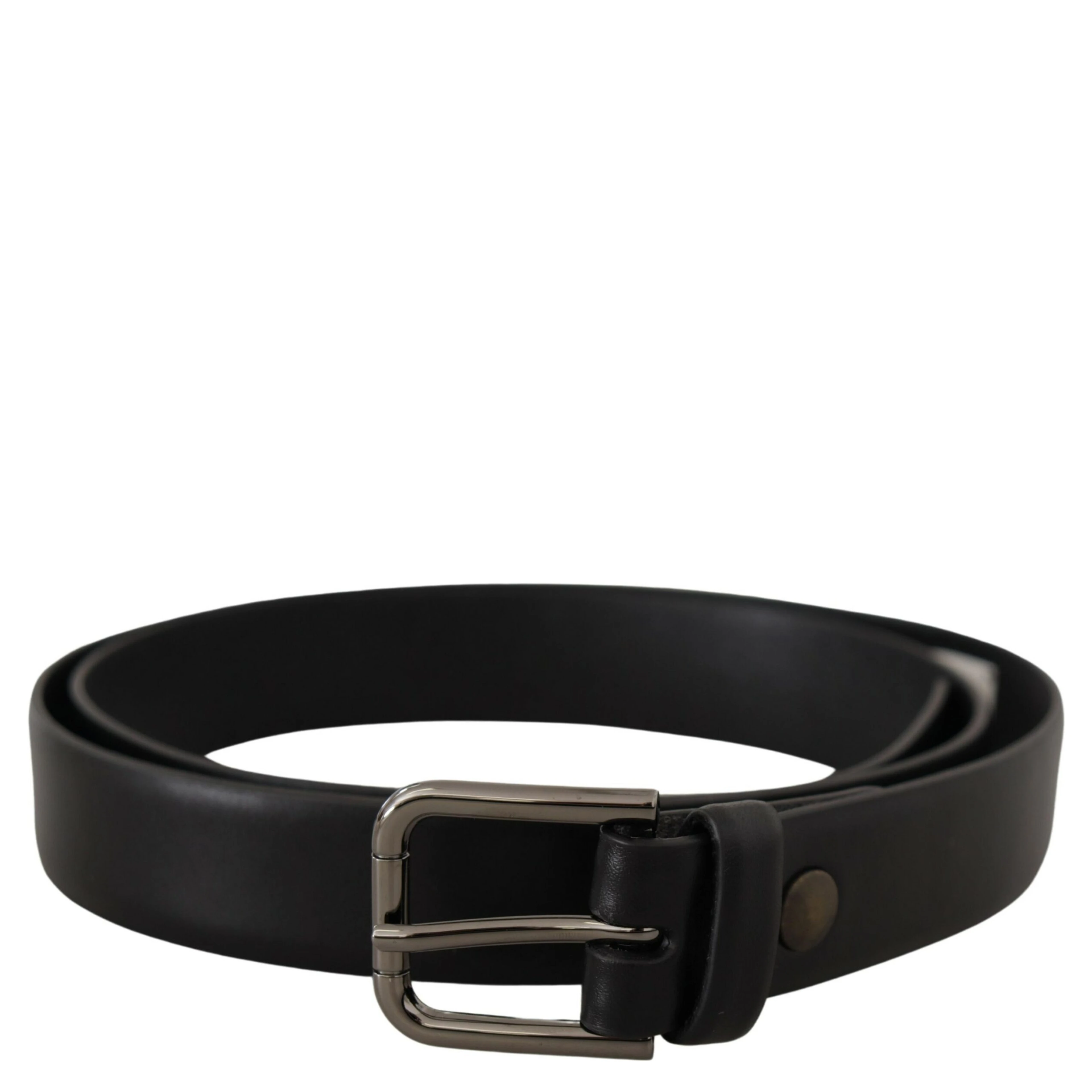 Black Calf Leather Classic Logo Metal Buckle Belt