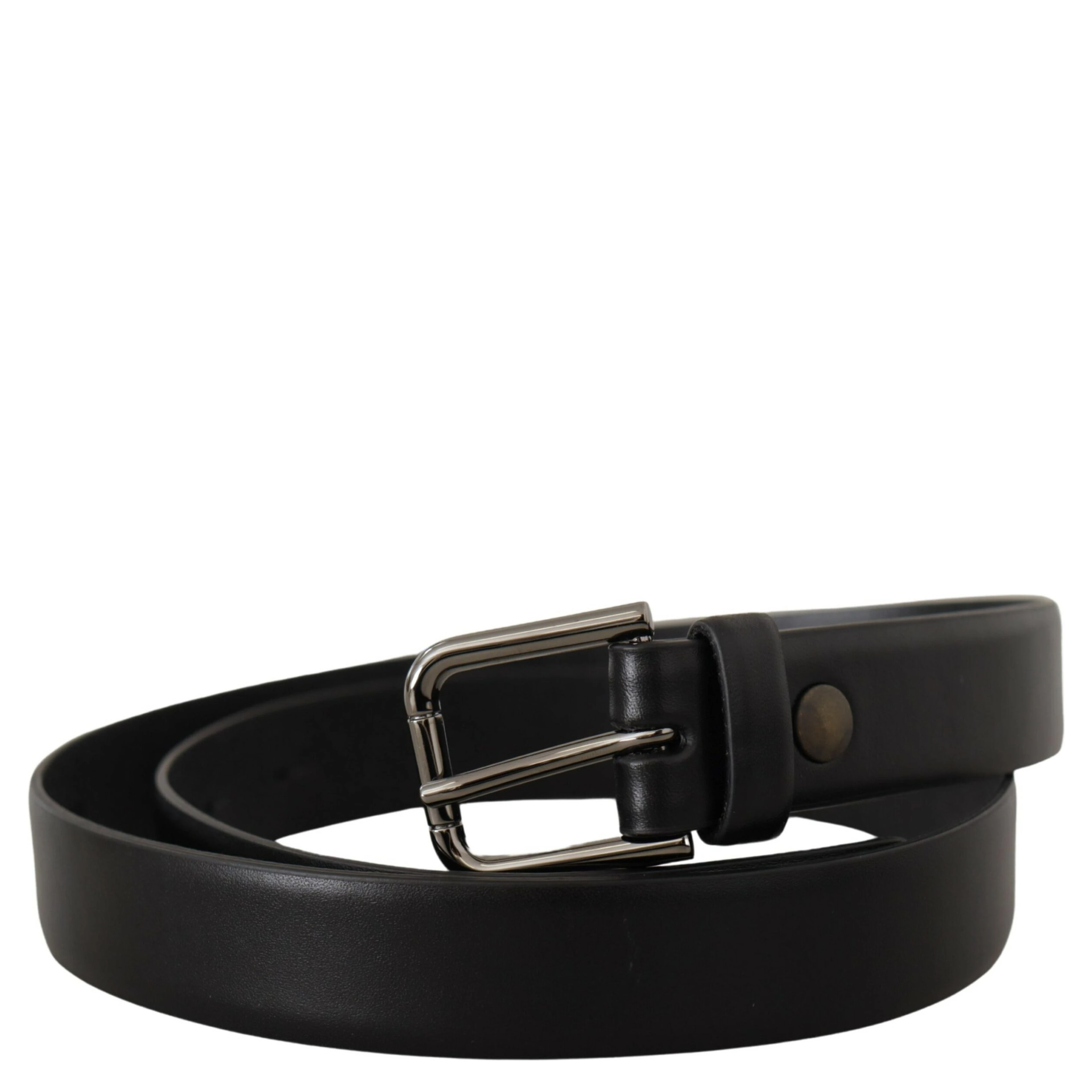 Black Calf Leather Classic Logo Metal Buckle Belt