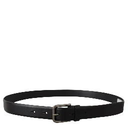 Black Calf Leather Classic Logo Metal Buckle Belt