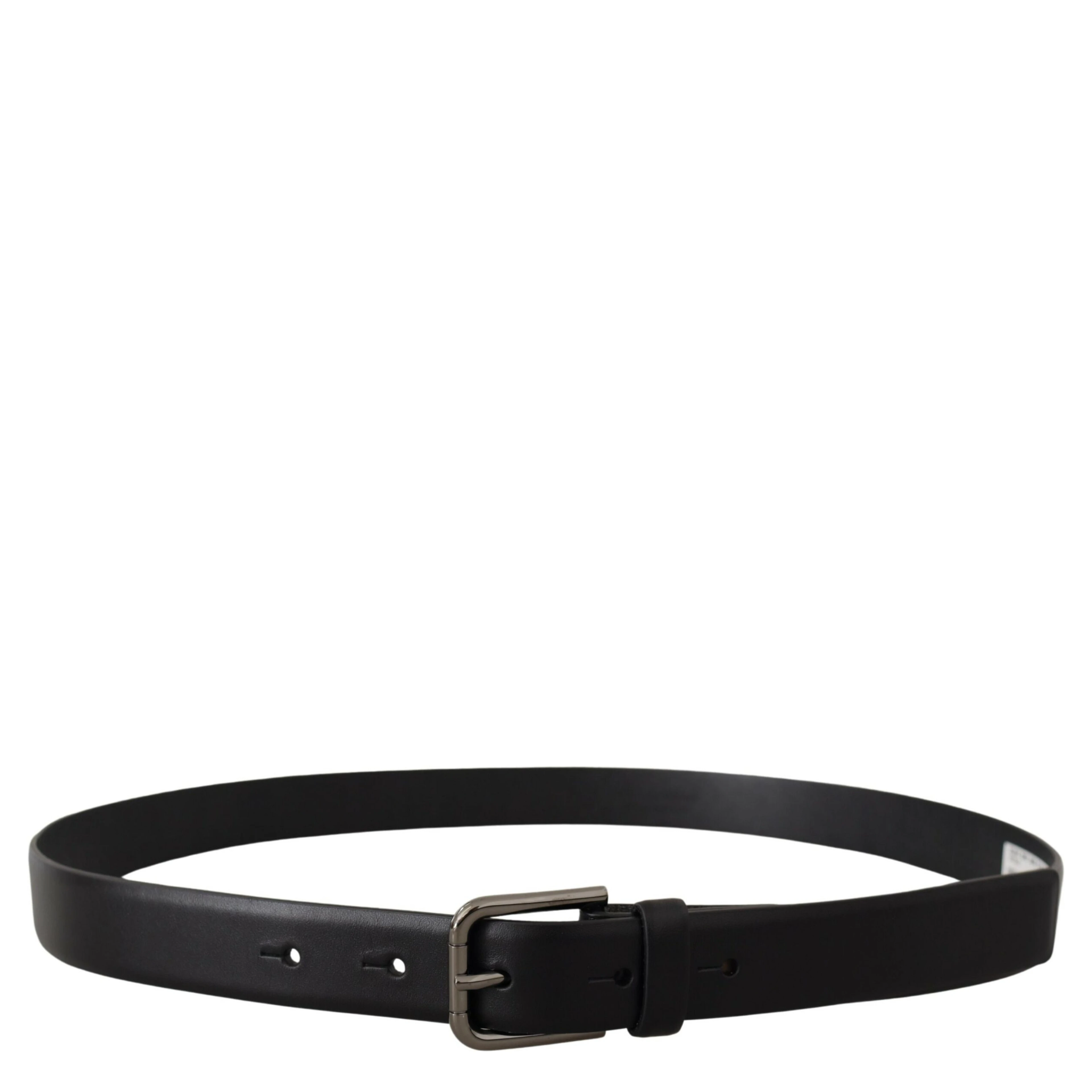 Black Calf Leather Classic Logo Metal Buckle Belt