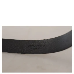 Black Calf Leather Classic Logo Metal Buckle Belt