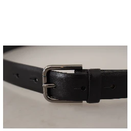 Black Calf Leather Classic Logo Metal Buckle Belt