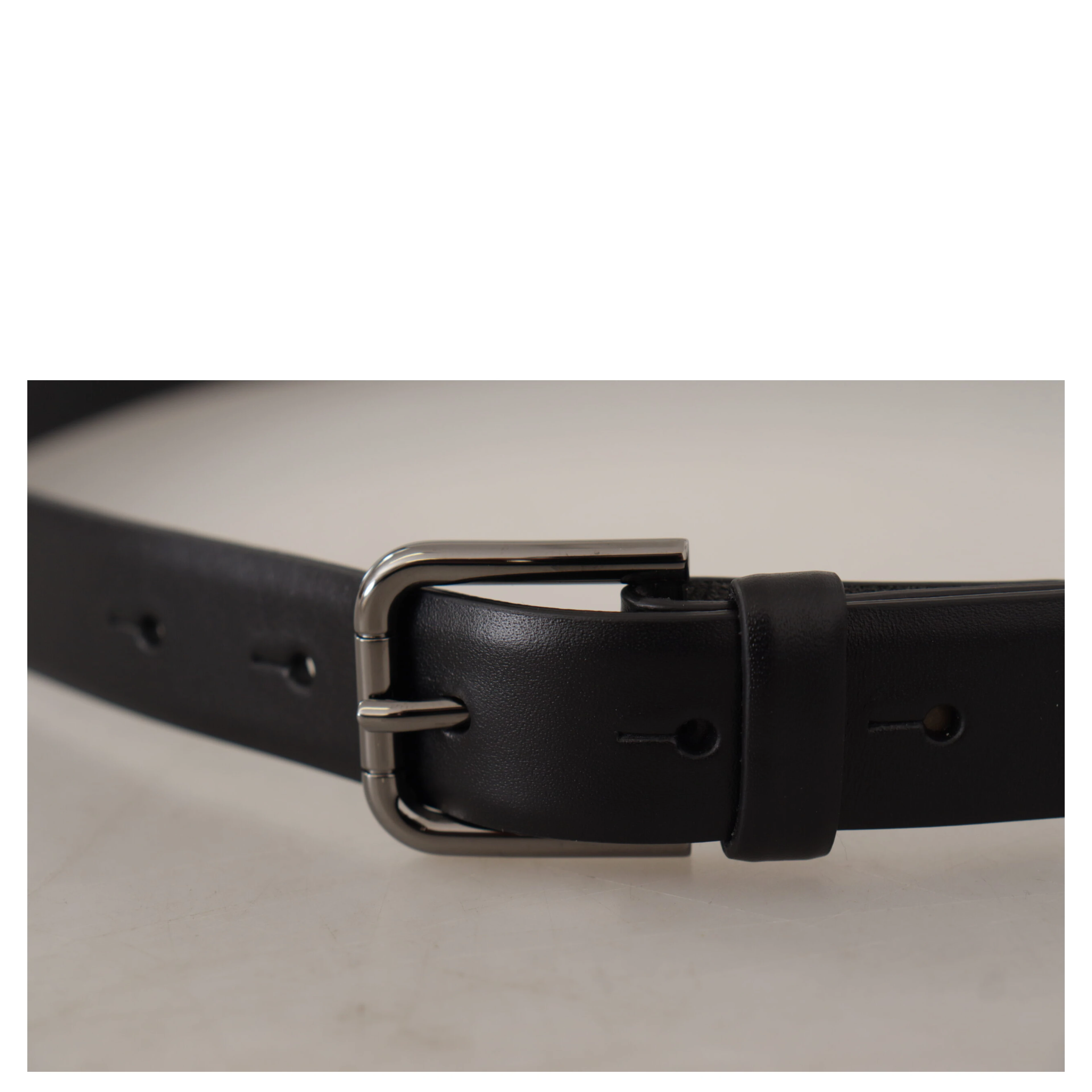 Black Calf Leather Classic Logo Metal Buckle Belt