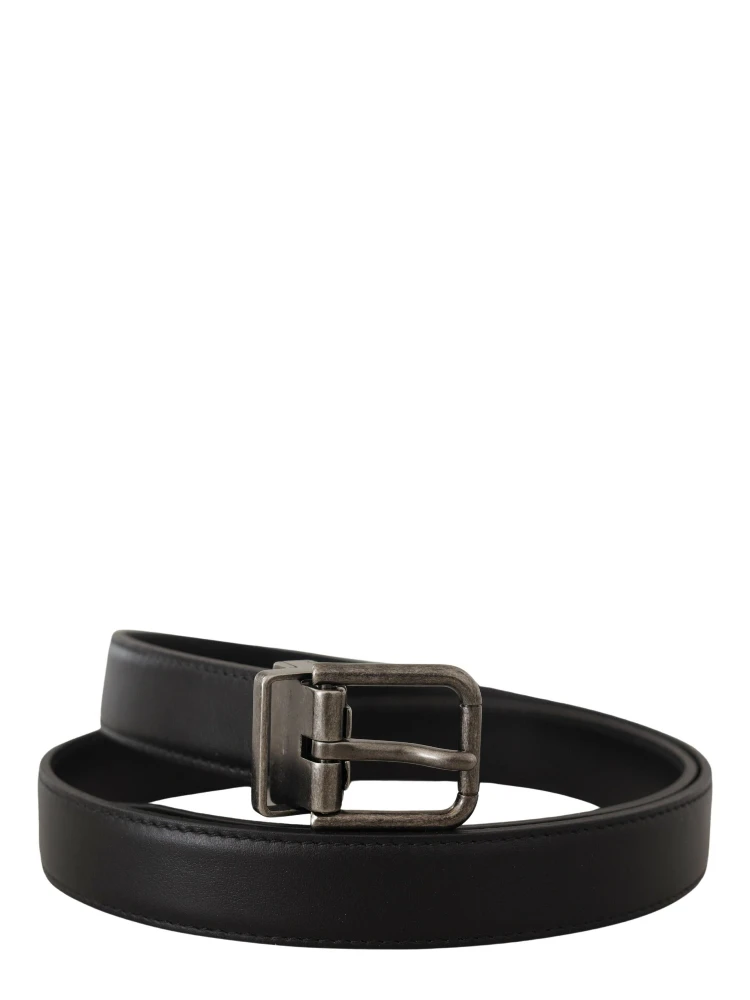 Black Plain Leather Vintage Logo Metal Buckle Belt alternative