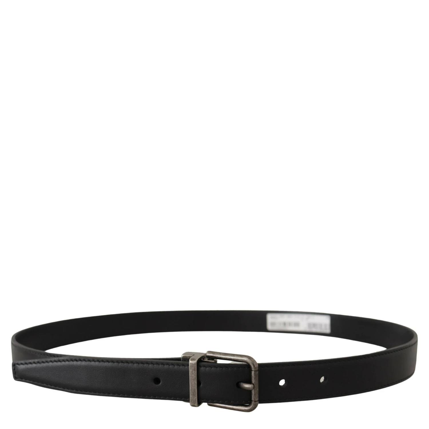 Black Plain Leather Vintage Logo Metal Buckle Belt