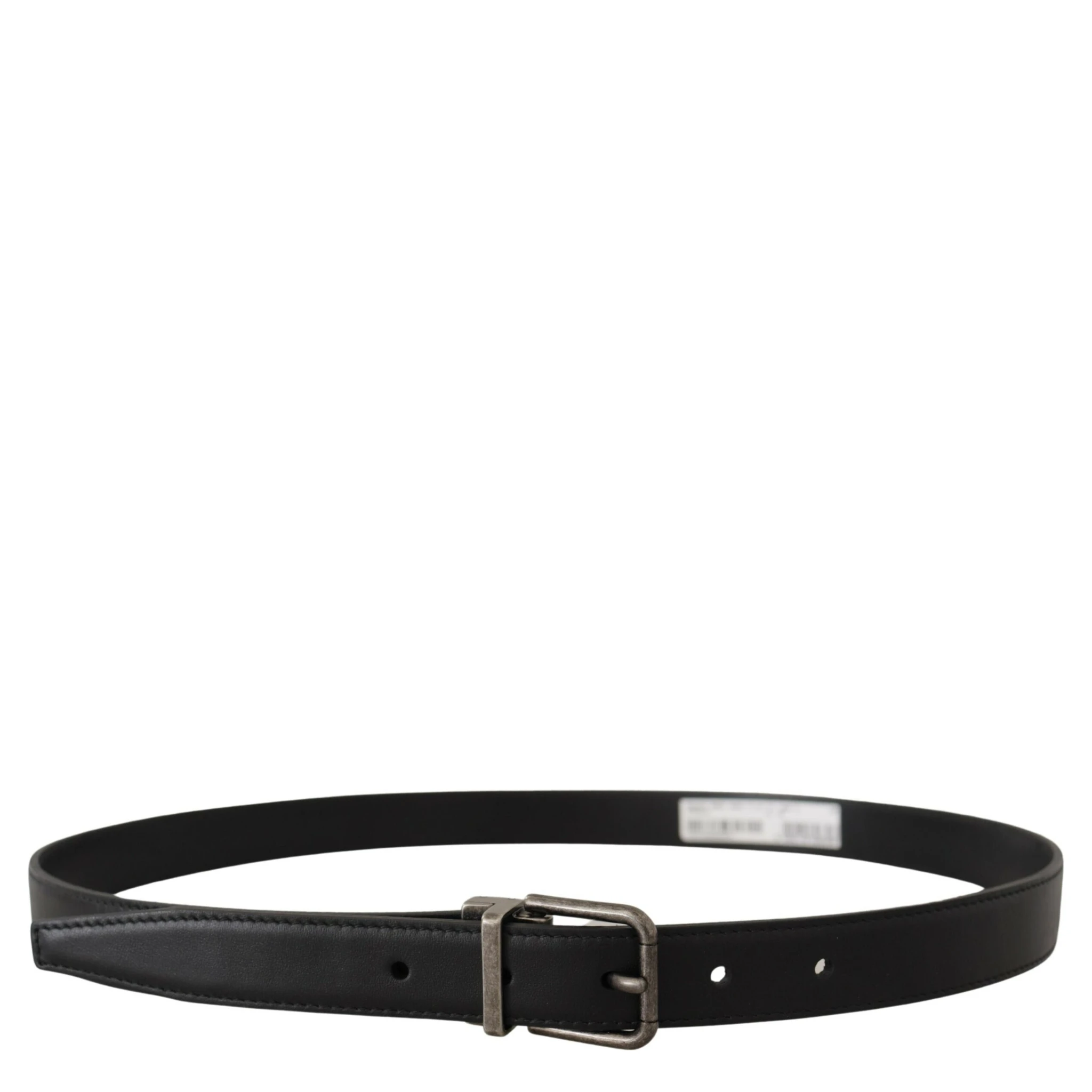 Black Plain Leather Vintage Logo Metal Buckle Belt