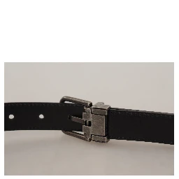Black Plain Leather Vintage Logo Metal Buckle Belt