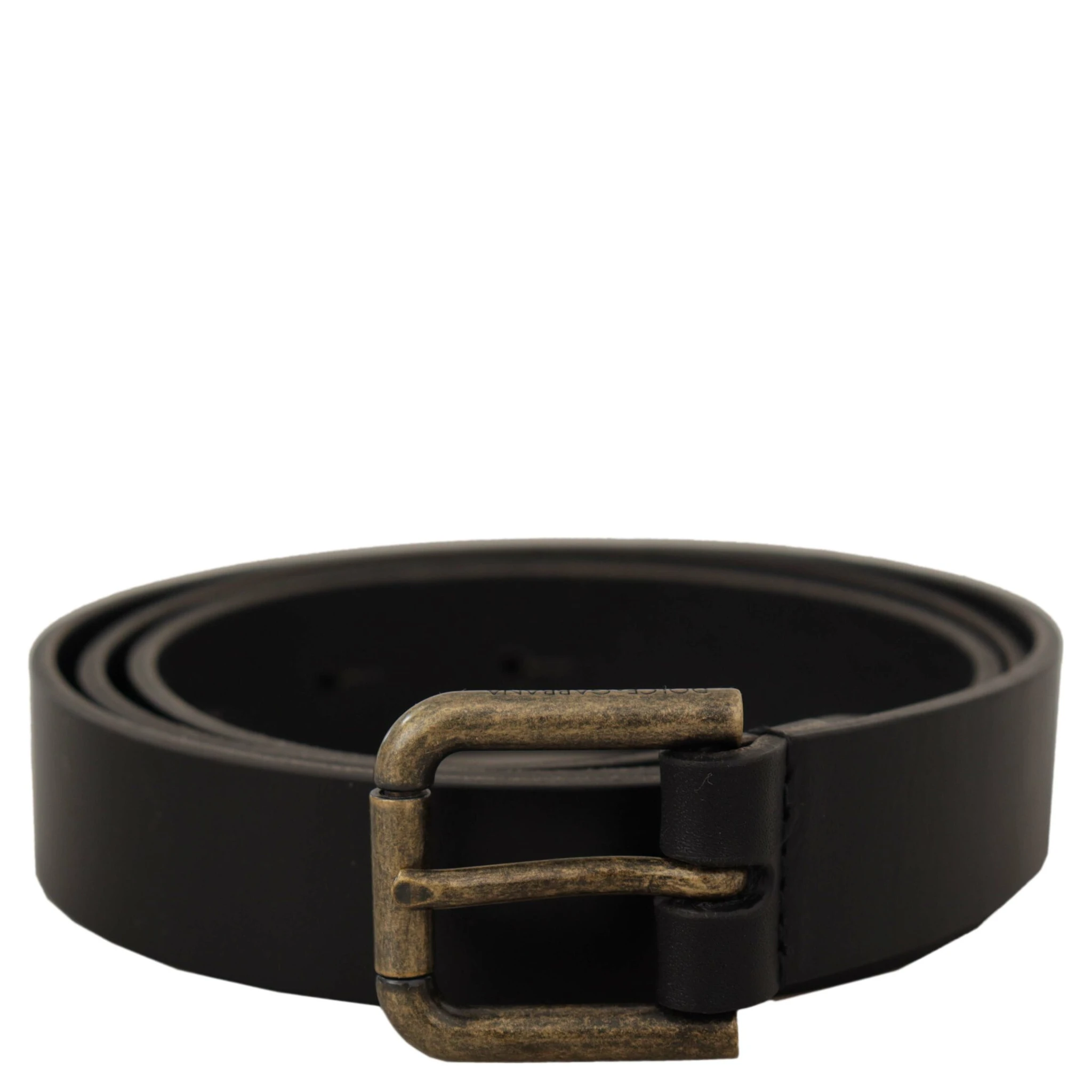 Black Calf Leather Logo Brass Metal Buckle Belt