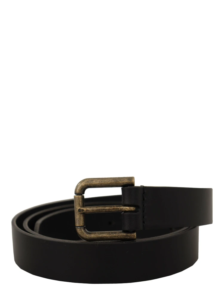 Black Calf Leather Logo Brass Metal Buckle Belt alternative