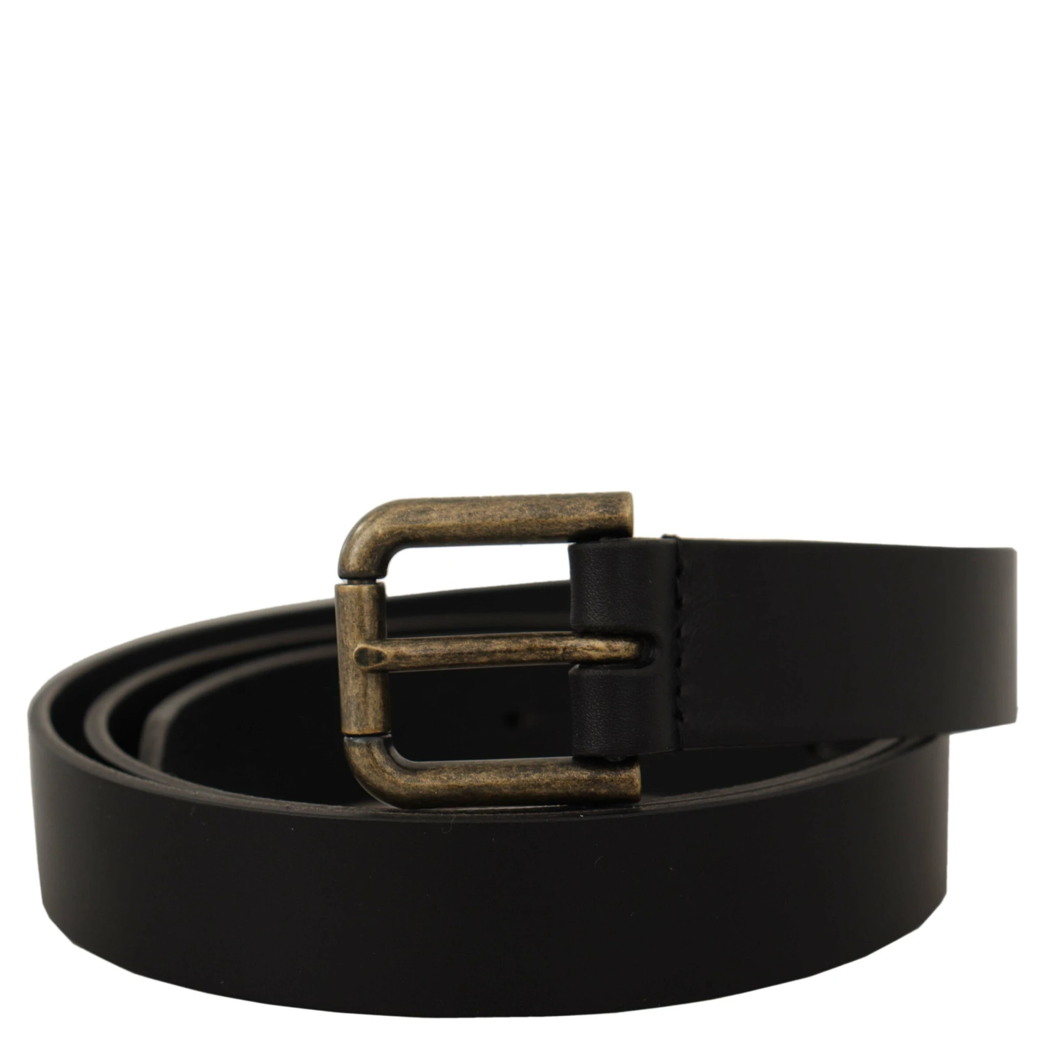 Black Calf Leather Logo Brass Metal Buckle Belt