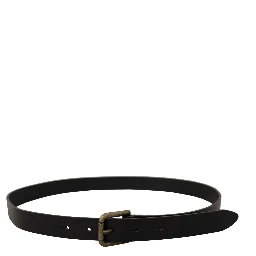 Black Calf Leather Logo Brass Metal Buckle Belt