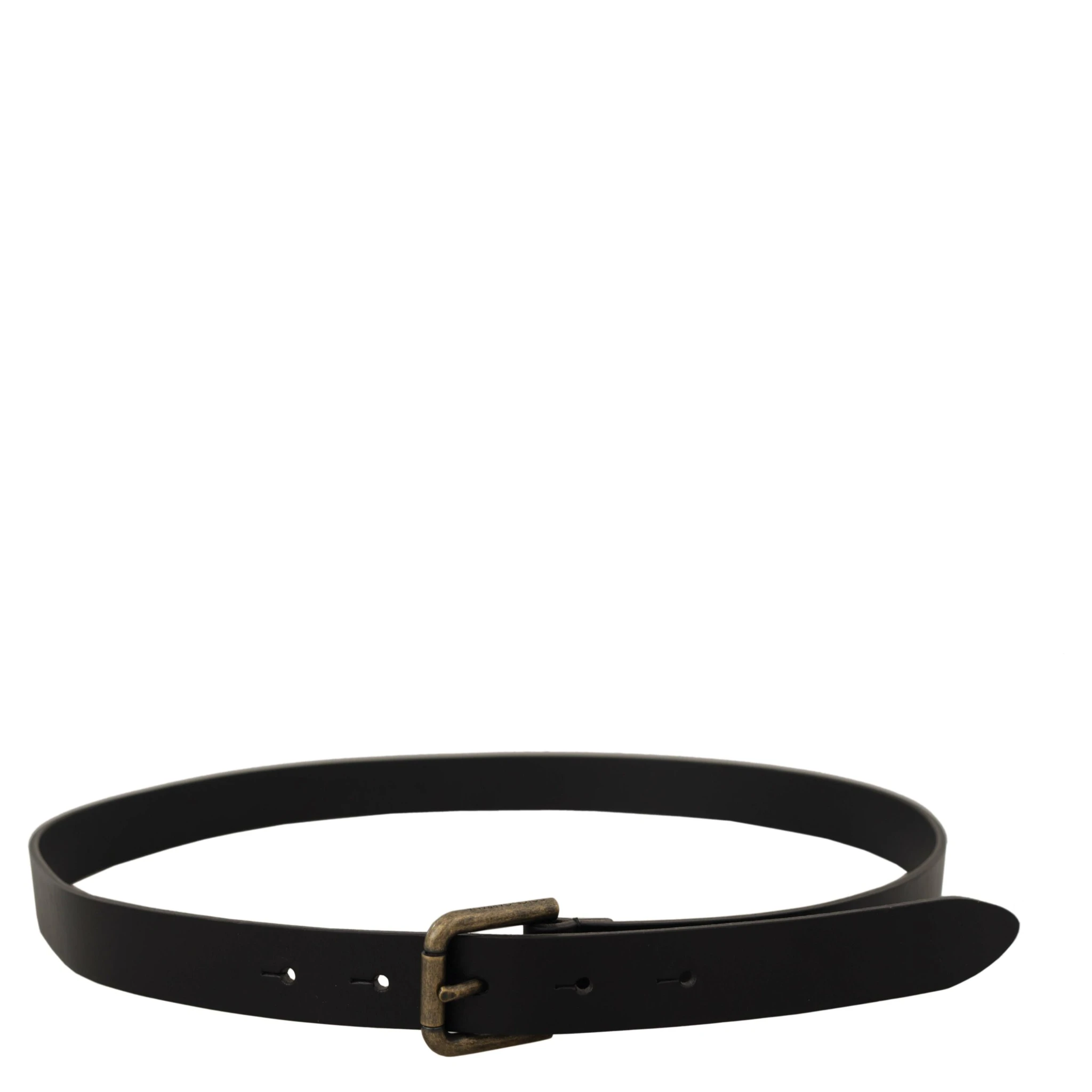 Black Calf Leather Logo Brass Metal Buckle Belt