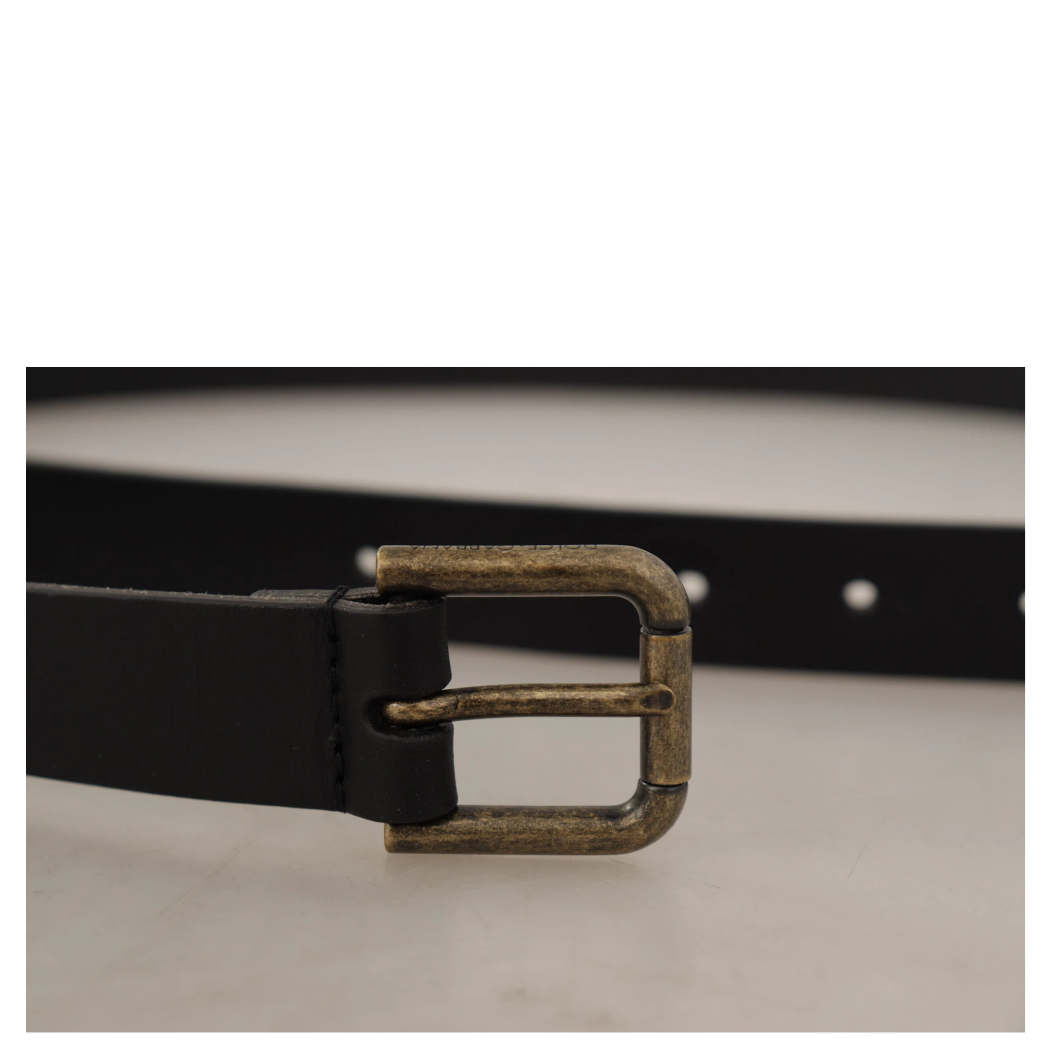 Black Calf Leather Logo Brass Metal Buckle Belt