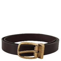 Dark Brown Calf Leather Gold Tone Metal Buckle