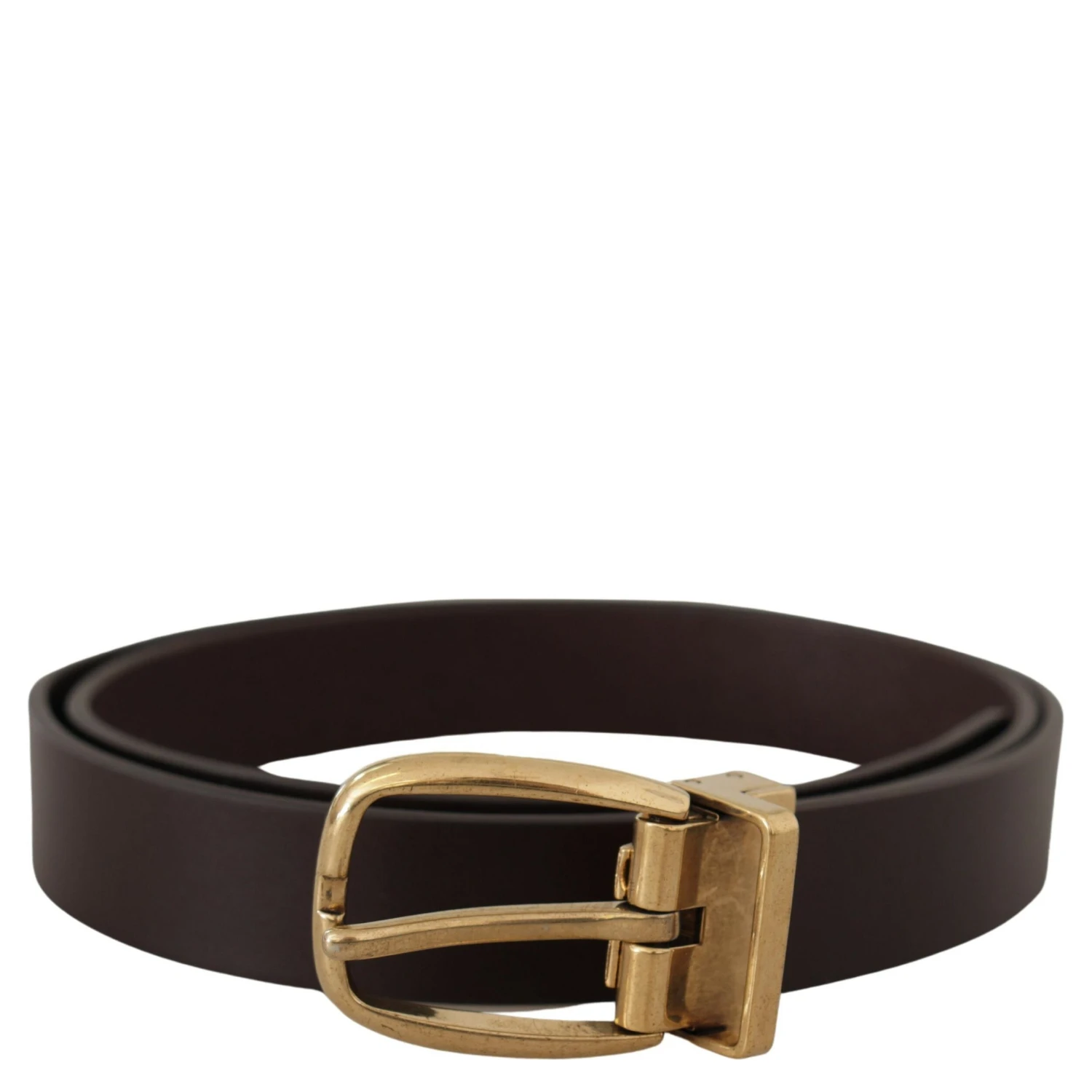 Dark Brown Calf Leather Gold Tone Metal Buckle