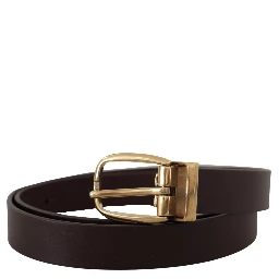 Dark Brown Calf Leather Gold Tone Metal Buckle